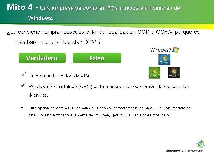 Mito 4 - Una empresa va comprar PCs nuevos sin licencias de Windows. ¿Le