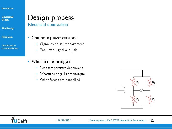 Introduction Conceptual Design Final Design Fabrication Conclusions & recommendations Design process Electrical connection •