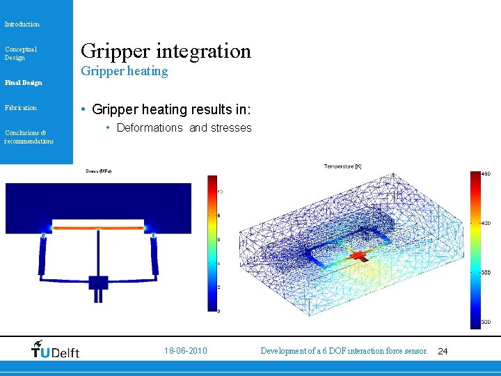 Introduction Conceptual Design Gripper integration Gripper heating Final Design Fabrication Conclusions & recommendations •