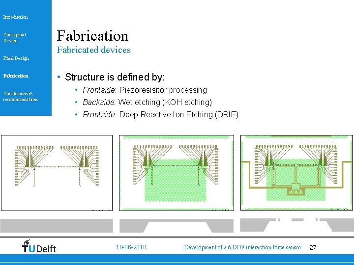 Introduction Conceptual Design Fabrication Fabricated devices Final Design Fabrication Conclusions & recommendations • Structure