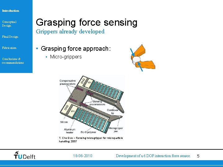 Introduction Conceptual Design Grasping force sensing Grippers already developed Final Design Fabrication Conclusions &