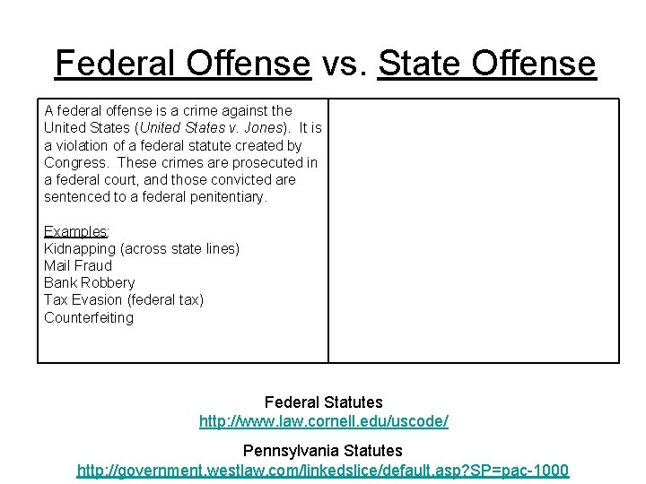 Federal Offense vs. State Offense A federal offense is a crime against the United