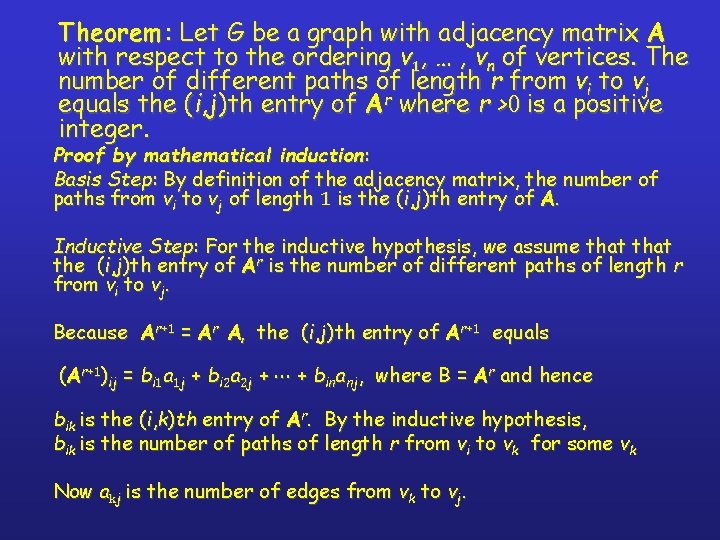 Theorem : Let G be a graph with adjacency matrix A with respect to