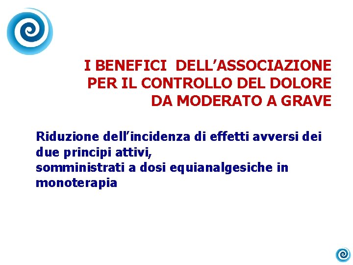 I BENEFICI DELL’ASSOCIAZIONE PER IL CONTROLLO DEL DOLORE DA MODERATO A GRAVE Riduzione dell’incidenza