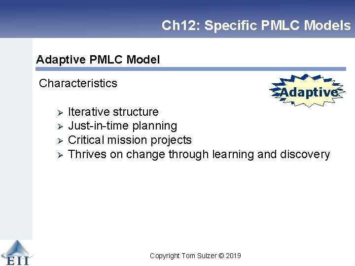 Ch 12: Specific PMLC Models Adaptive PMLC Model Characteristics Ø Ø Linear Adaptive Linear