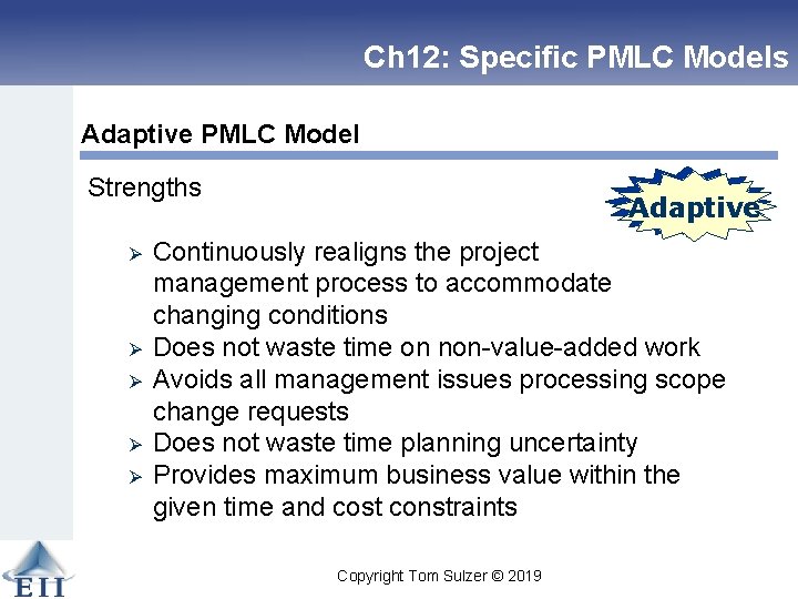 Ch 12: Specific PMLC Models Adaptive PMLC Model Strengths Ø Ø Ø Linear Adaptive