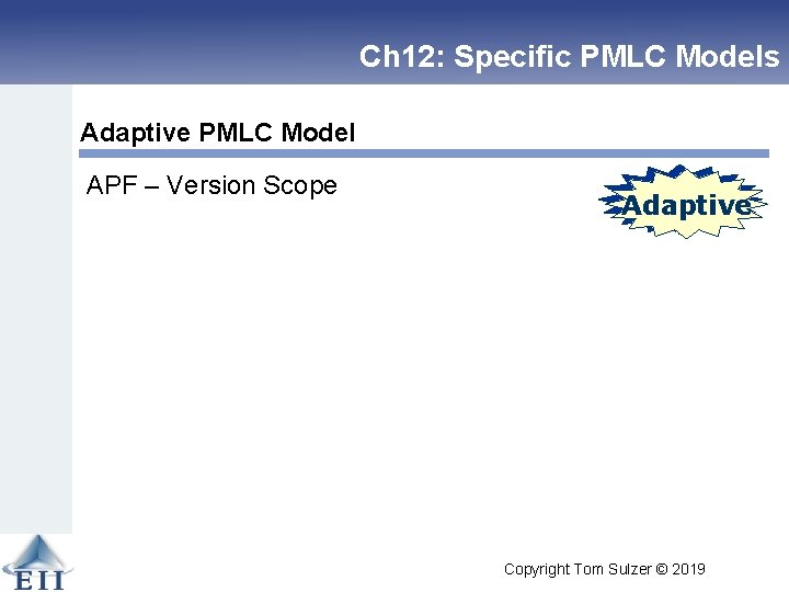 Ch 12: Specific PMLC Models Adaptive PMLC Model APF – Version Scope Linear Adaptive