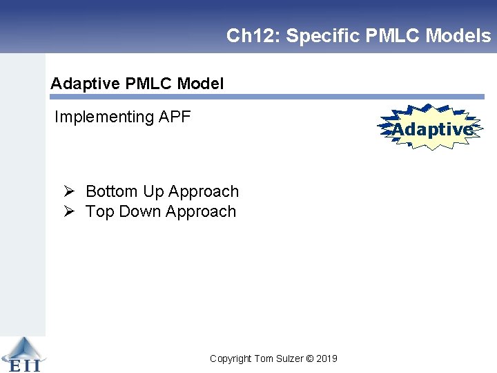 Ch 12: Specific PMLC Models Adaptive PMLC Model Implementing APF Linear Adaptive Linear Ø