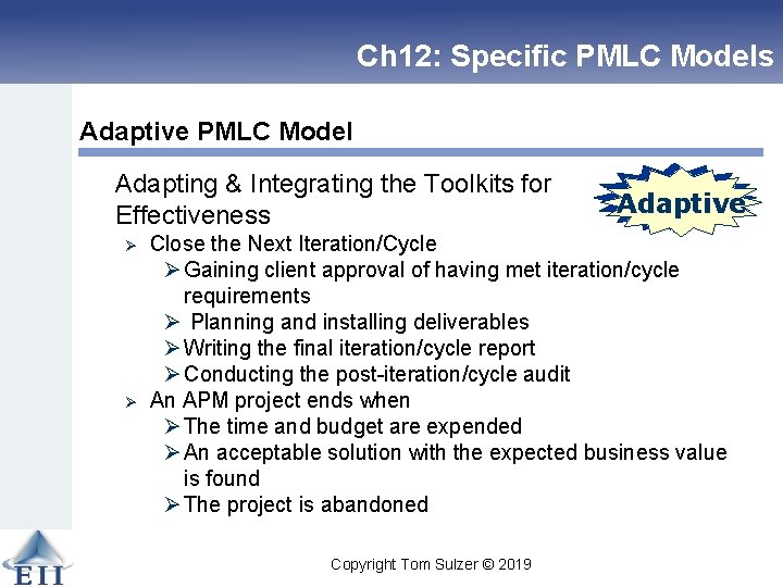 Ch 12: Specific PMLC Models Adaptive PMLC Model Adapting & Integrating the Toolkits for