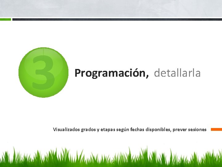 3 Programación, detallarla Visualizados grados y etapas según fechas disponibles, prever sesiones 