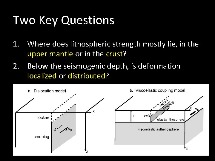 Two Key Questions 1. Where does lithospheric strength mostly lie, in the upper mantle