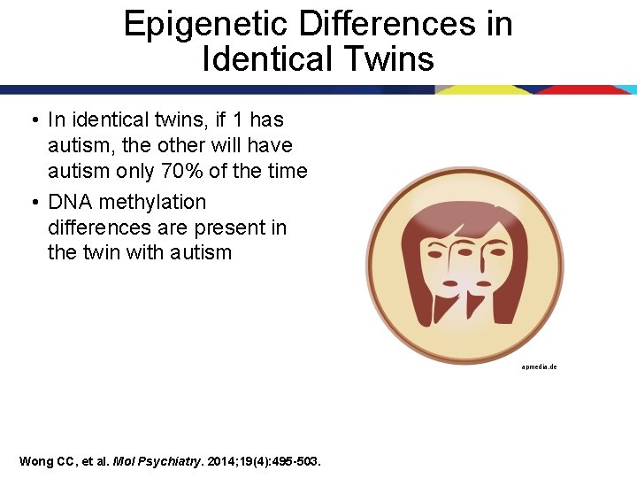 Epigenetic Differences in Identical Twins • In identical twins, if 1 has autism, the