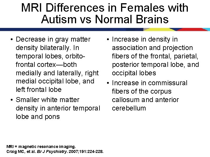 MRI Differences in Females with Autism vs Normal Brains • Decrease in gray matter