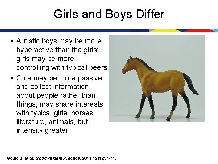 Girls and Boys Differ • Autistic boys may be more hyperactive than the girls;