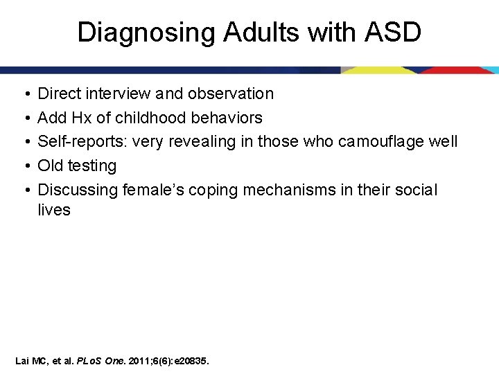 Diagnosing Adults with ASD • • • Direct interview and observation Add Hx of