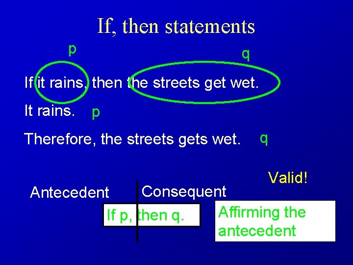 If, then statements p q If it rains, then the streets get wet. It