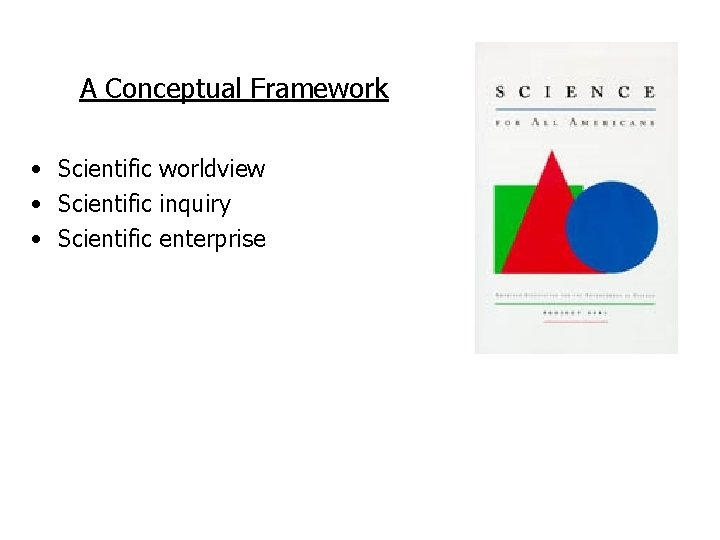 A Conceptual Framework • Scientific worldview • Scientific inquiry • Scientific enterprise 