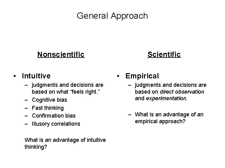 General Approach Nonscientific • Intuitive – judgments and decisions are based on what “feels