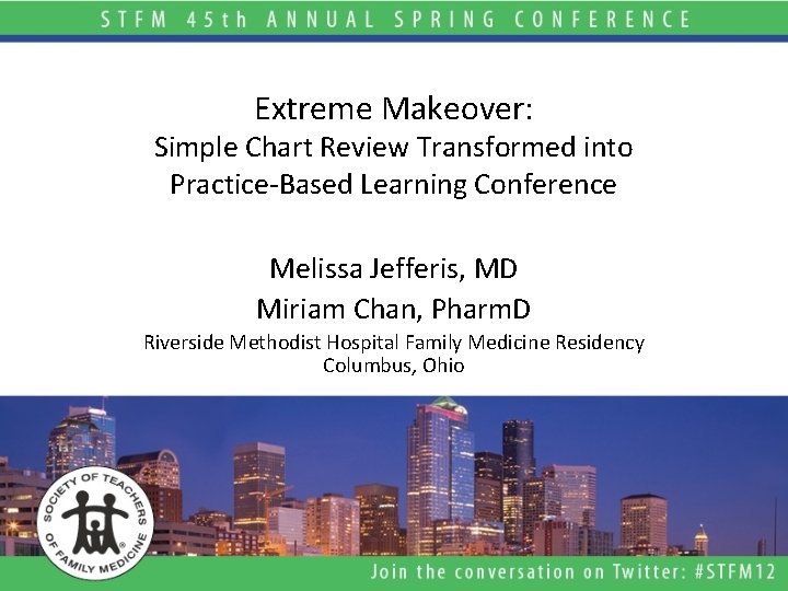 Extreme Makeover: Simple Chart Review Transformed into Practice-Based Learning Conference Melissa Jefferis, MD Miriam
