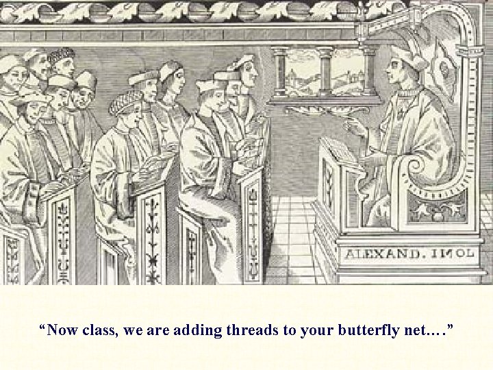 “Now class, we are adding threads to your butterfly net…. ” 