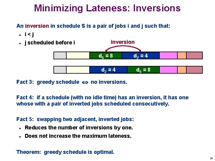 Minimizing Lateness: Inversions An inversion in schedule S is a pair of jobs i