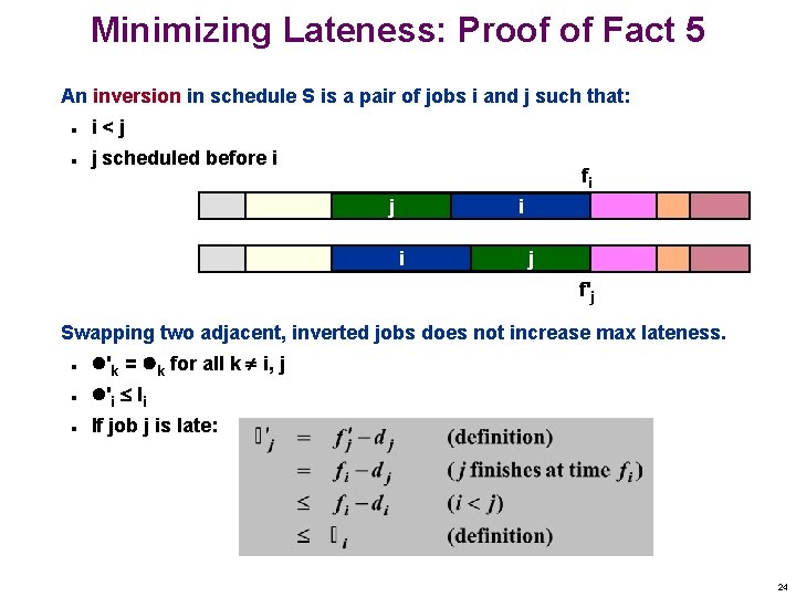 Minimizing Lateness: Proof of Fact 5 An inversion in schedule S is a pair