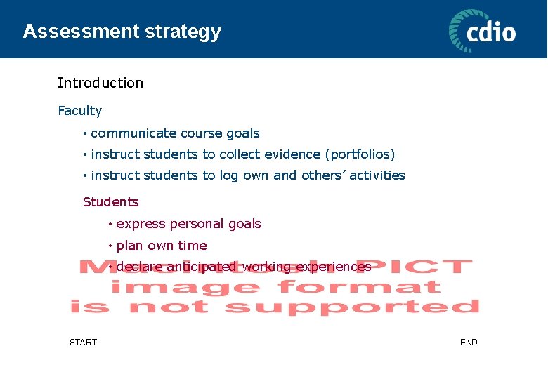 Assessment strategy Introduction Faculty • communicate course goals • instruct students to collect evidence