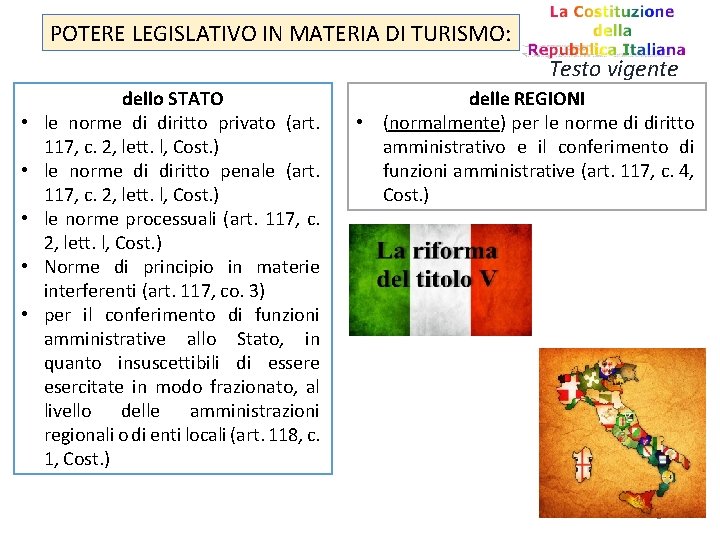 POTERE LEGISLATIVO IN MATERIA DI TURISMO: Testo vigente • • • dello STATO le