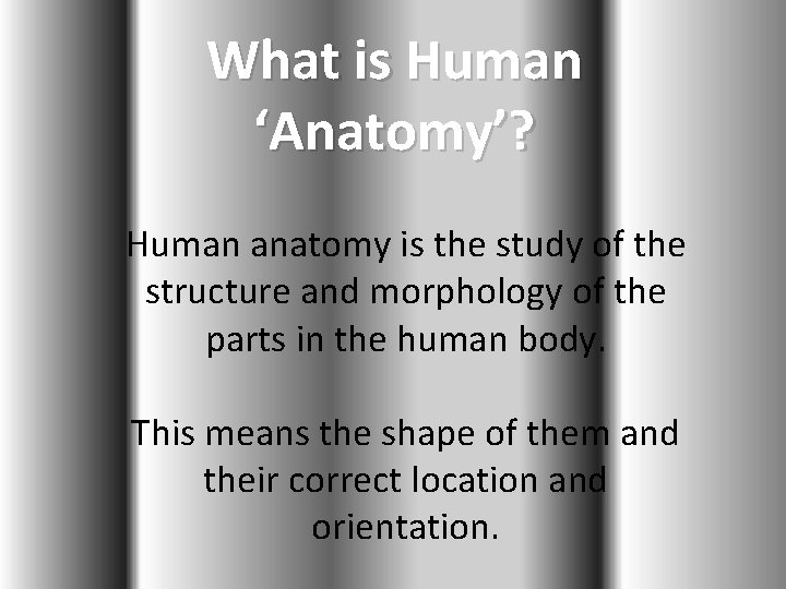 What is Human ‘Anatomy’? Human anatomy is the study of the structure and morphology
