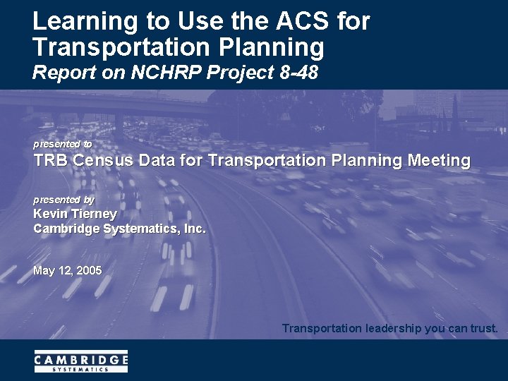 Learning to Use the ACS for Transportation Planning