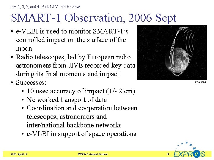 NA 1, 2, 3, and 4: Past 12 Month Review SMART-1 Observation, 2006 Sept