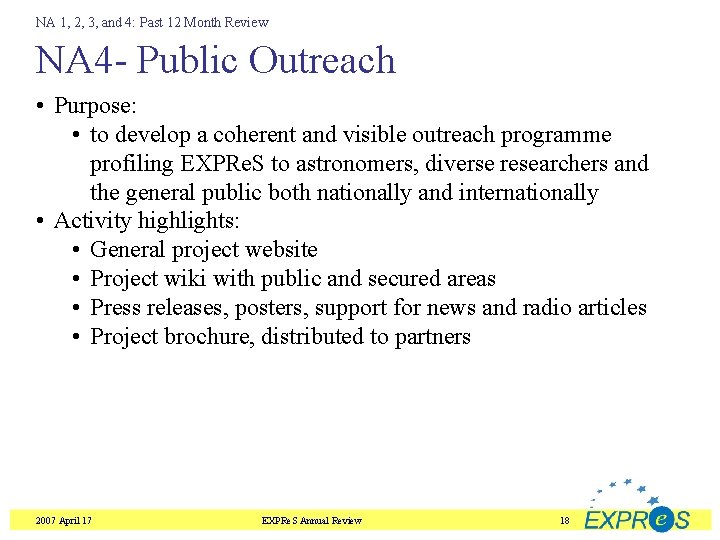 NA 1, 2, 3, and 4: Past 12 Month Review NA 4 - Public