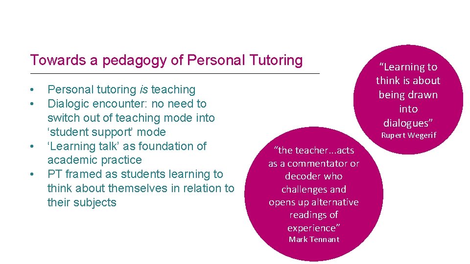 Personal Tutorials Reconceptualising Personal Tutoring Bringing Pedagogy to Principles and