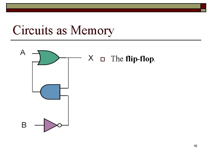 Circuits as Memory o The flip-flop. 52 