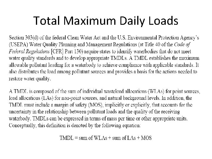 Total Maximum Daily Loads 