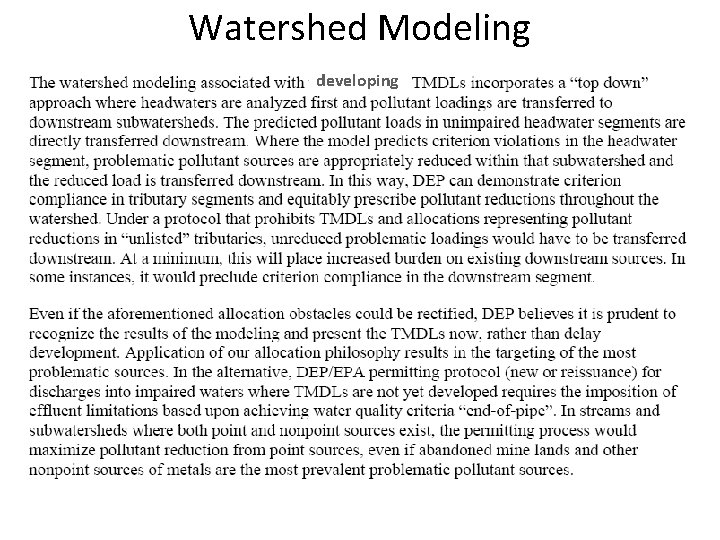Watershed Modeling developing 