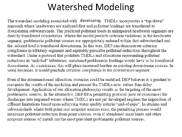 Watershed Modeling developing 