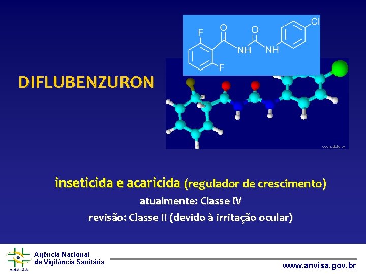 DIFLUBENZURON inseticida e acaricida (regulador de crescimento) atualmente: Classe IV revisão: Classe II (devido