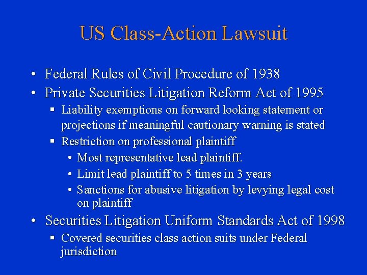 US Class-Action Lawsuit • Federal Rules of Civil Procedure of 1938 • Private Securities