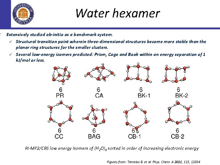 ü Water hexamer Extensively studied ab-initio as a benchmark system. ü Structural transition point