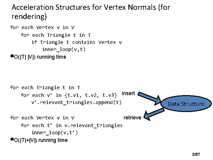 Acceleration Structures for Vertex Normals (for rendering) for each Vertex v in V for