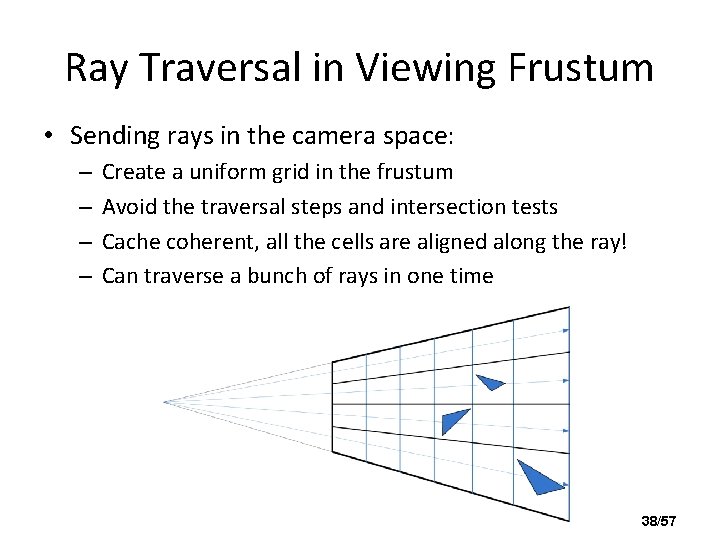 Ray Traversal in Viewing Frustum • Sending rays in the camera space: – –
