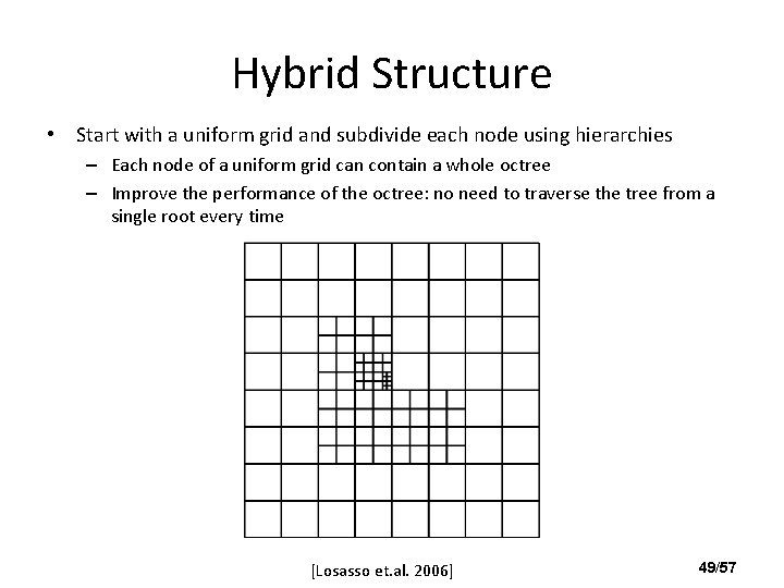 Hybrid Structure • Start with a uniform grid and subdivide each node using hierarchies