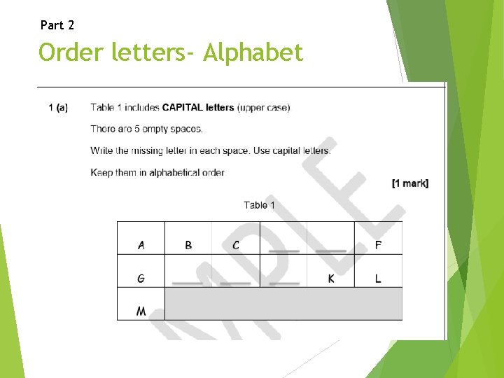 Part 2 Order letters- Alphabet 