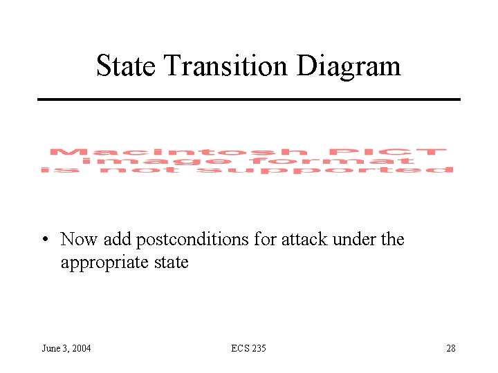 State Transition Diagram • Now add postconditions for attack under the appropriate state June