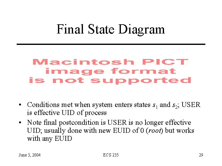 Final State Diagram • Conditions met when system enters states s 1 and s