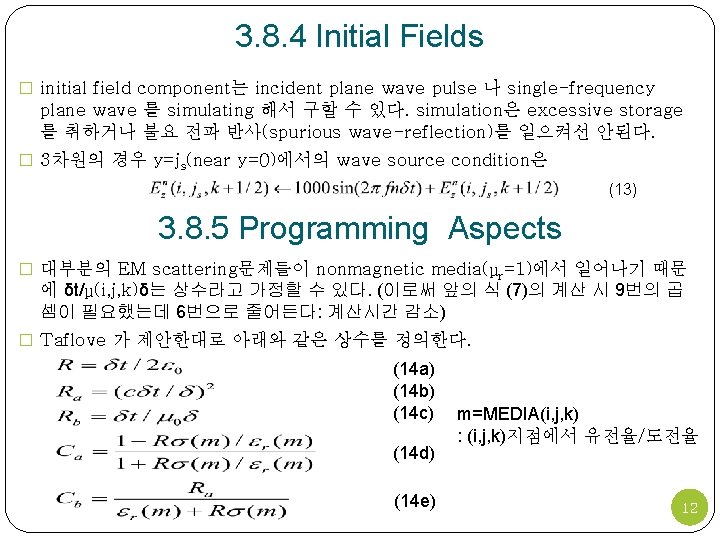 3. 8. 4 Initial Fields � initial field component는 incident plane wave pulse 나