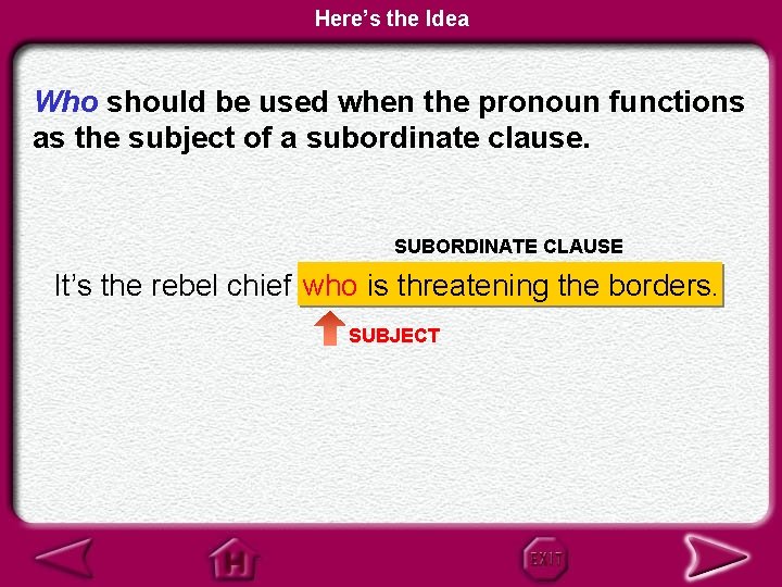 Here’s the Idea Who should be used when the pronoun functions as the subject