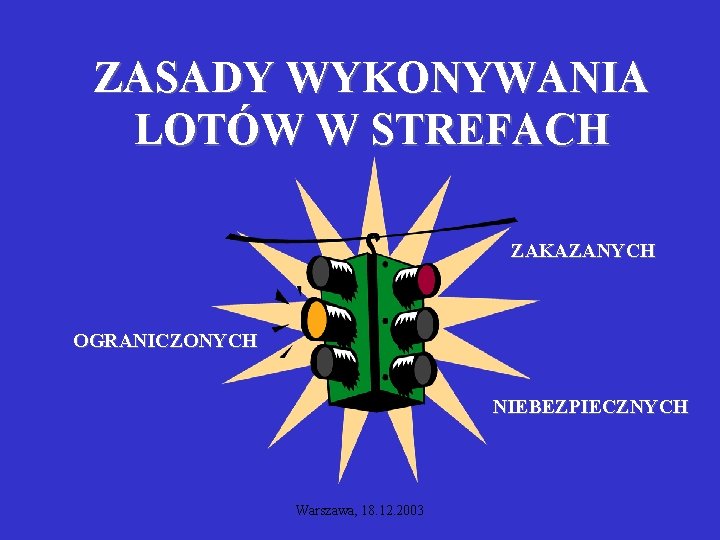 ZASADY WYKONYWANIA LOTÓW W STREFACH ZAKAZANYCH OGRANICZONYCH NIEBEZPIECZNYCH Warszawa, 18. 12. 2003 