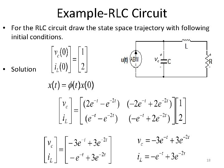 Example-RLC Circuit • For the RLC circuit draw the state space trajectory with following